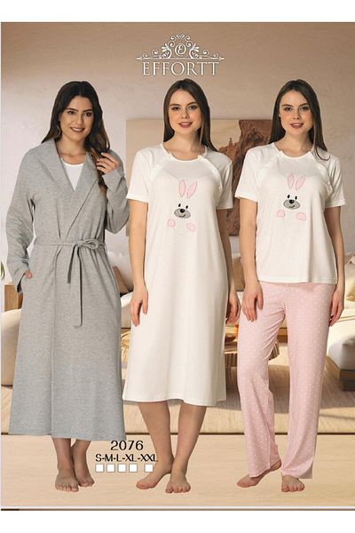 EM&FA TEKSTİL Effort Pregnant Maternity 4-Piece Dressing Gown Nightgown Pajama Set