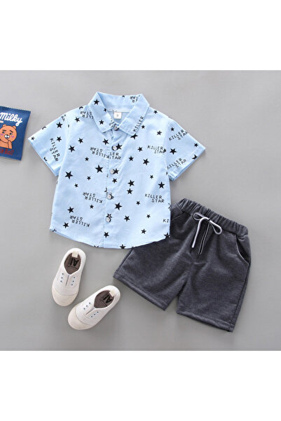 Superbaby Costum cu camasuta bleu cu stelute