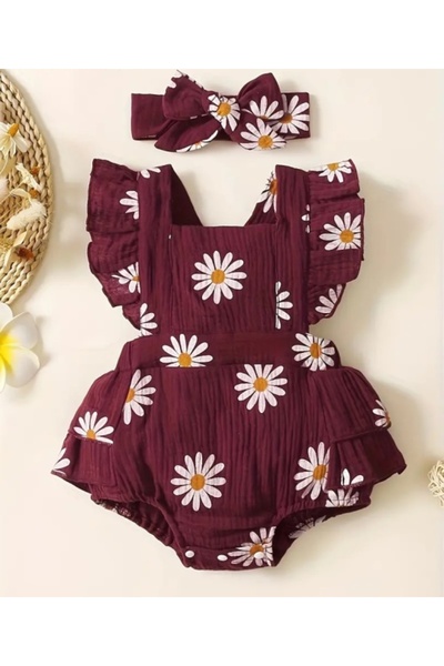 Superbaby Μουσλίνα φόρμα, μπορντό, με μαργαρίτες