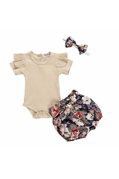 Superbaby Costume with cream bodysuit and floral shorts