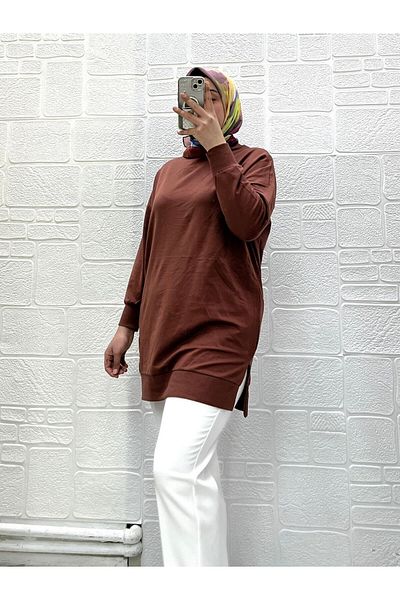 Zeynep Butik Organic Cotton Soft Crew Neck Above Knee Comfortable Fit Sleeves Elastic Hijab Tunic 30644 126