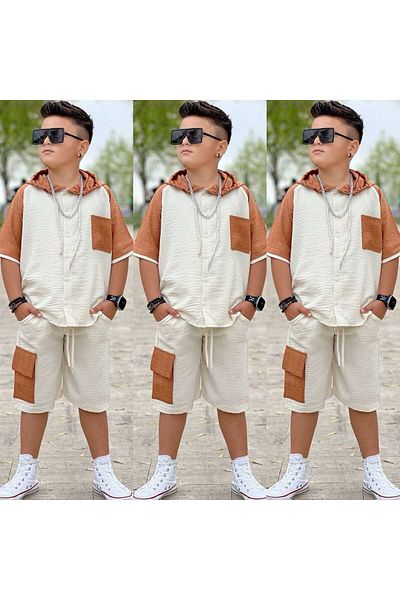 PeluşÇocuk Boy's Summer Stylish Hoodie-Shorts Set
