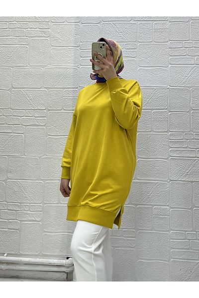 Zeynep Butik Organic Cotton Soft Crew Neck Above Knee Comfortable Fit Sleeves Elastic Hijab Tunic 30644 126