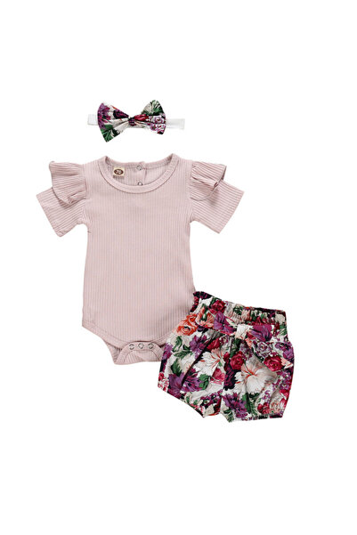 Superbaby Costumas cu body si pantaloni scurti - Purple flower