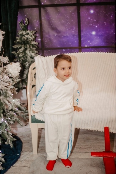 Superbaby Ivory velvet tracksuit for boys - Blue stripes