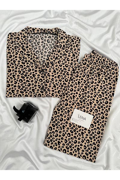 Lena Homewears Set pijamale cu mânecă scurtă Milan Lena cu imprimeu leopard pentru femei