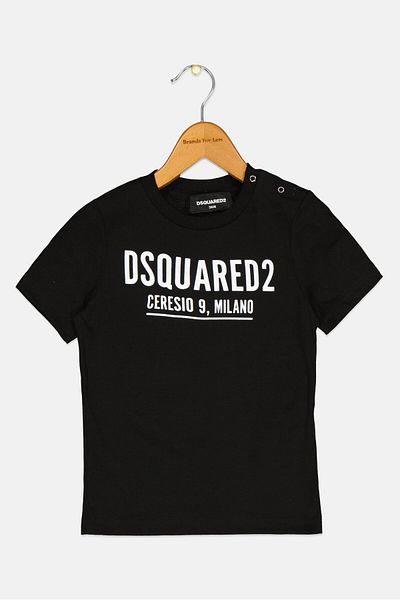 DSquared2 Toddlers Boy Crew Neck Short Sleeve Brand Logo T-shirt, Black