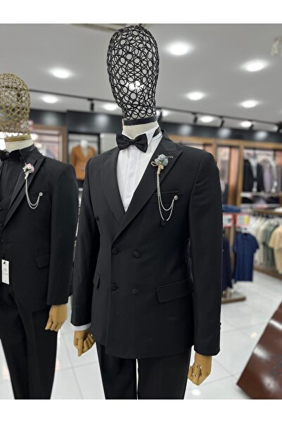 Twenhil DAMATLIK KRUVAZE TAKIM ELBİSE SİYAH SMOKİN