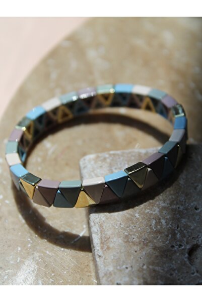 Luvix Design Pastel Bloklu Seramik Kaplama Lastikli Bileklik