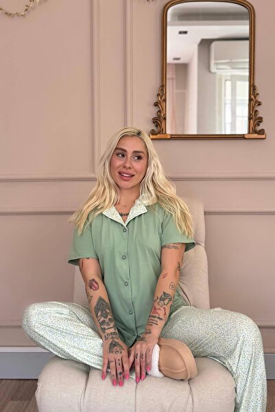 Pijamaevi Mint Serenity Exclusive Önden Düğmeli Kadın Pijama Takımı