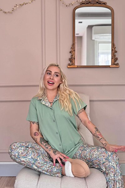 Pijamaevi Mint Paisley Αποκλειστικό Σετ γυναικεία πιτζάμα με κουμπιά μπροστά
