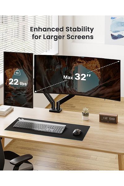 Gaintston Dual Monitor Stand, Adjustable Mount For 2 Screens Up To 32", Supports 8 Kg Per Arm