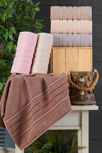Mira Home Σετ 6 πετσετών χεριών προσώπου Βαμβακερές πετσέτες σε χρώμα σκούρο καφέ