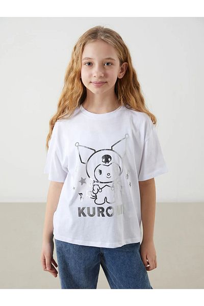 LC Waikiki Lcw Kids White Crew Neck Kuromi Printed Girls' Crop T-Shirt