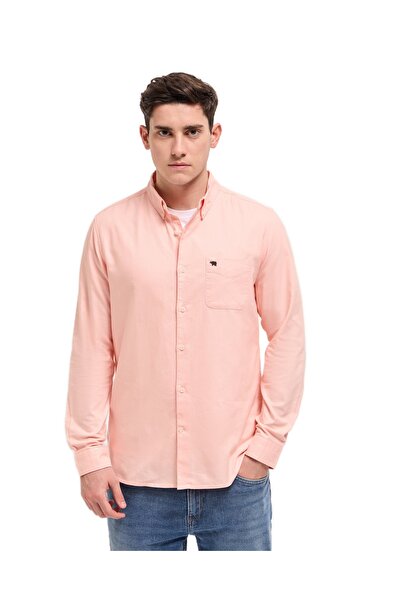 The Bear House قميص رجالي برتقالي سادة بقصّة سليم كاجوال مناسب لكل المناسبات