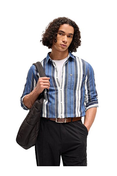 The Bear House قميص رجالي كاجوال مخطط متعدد الألوان بقصة ضيقة مناسب لكل المنا...