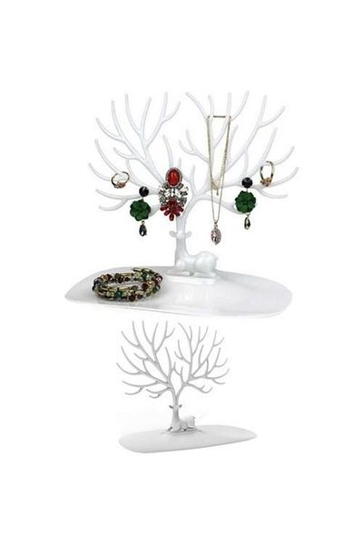 3B Trend Deer Designed Jewelry Hanger Ring Necklace Earring Stand Jewelry Organizer White