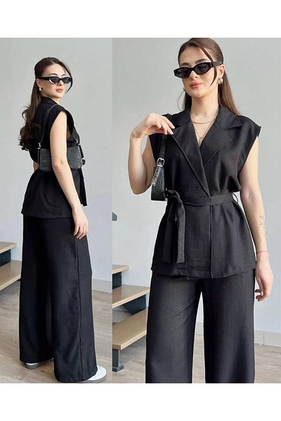 alenmoda Women &Apos; S Linen Suit with Trousers with a Vest