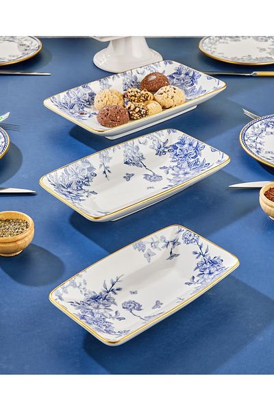 Mabeyn 3-Piece Ceramic Boat Serving Presentation Plate Set Blue