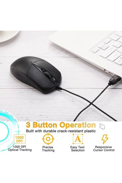 WASHA Forefo Yüksek Kalite Usb Siyah Mouse Kablolu Modern Tasarım Maus Fare Pc Laptop