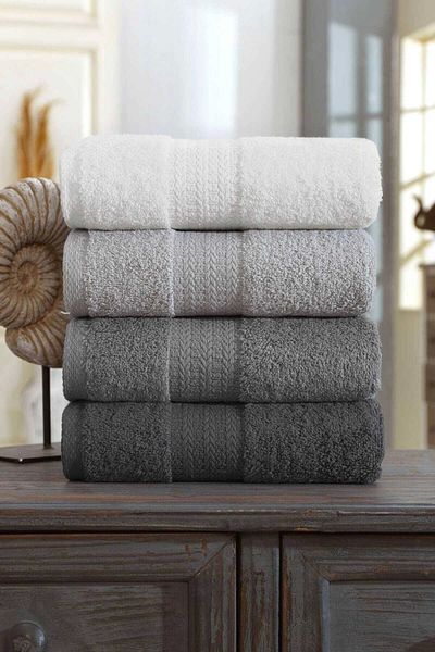 Mira Home Set of 4 Hand Face Towels 100% Cotton Rainbow 50X85 cm Anthracite