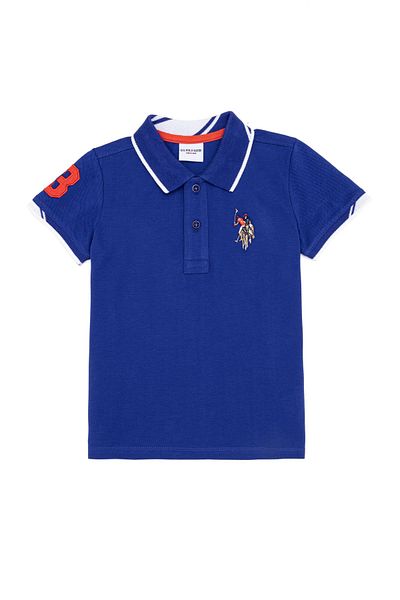 U.S. Polo Assn. Tricou albastru cu gât polo pentru băiat