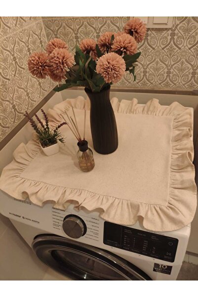 ELC TEKSTİL Buldan keten kumaş fırfır detaylı 55x60 ölçülerinde makina örtüsü