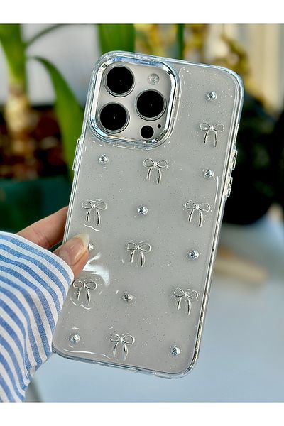 Go Aksesuar iPhone 16 Pro Compatible 3D Mini Bow Design Silicone Case with Epoxy Toy
