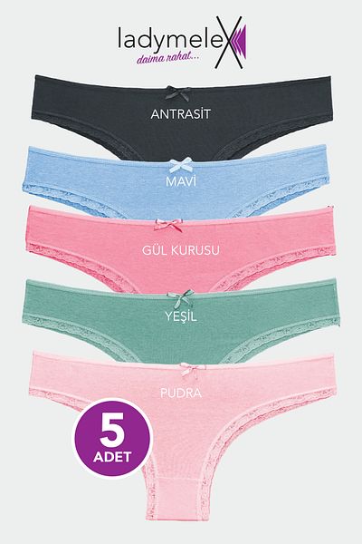 LadyMelex Women's Panties, Brazilian Panties Pack of 5, 100% Soft Comfortable Fabric, Dark Soft Colors Brazilian Panties