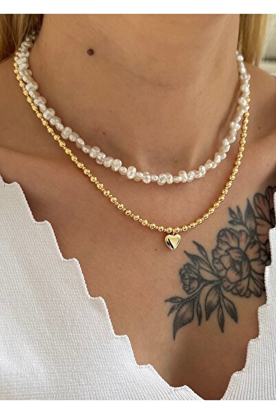 takıtarzım Gold Pearl Dore Heart Figured Women's 2,Li Necklace