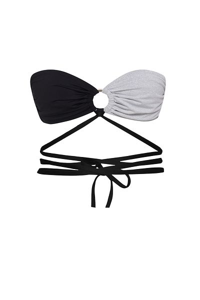 Simi Underwear Μαύρο γκρι μπικίνι με κορδόνια στράπλες