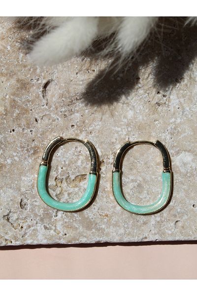 Luvix Design Green Oval Formed Colorful Bijouterie Hoop Earrings