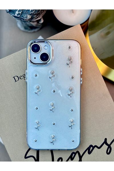 Go Aksesuar حافظة سيليكون بتصميم وردة صغيرة متوافقة مع هاتف Iphone 14 Plus - 15 Plus