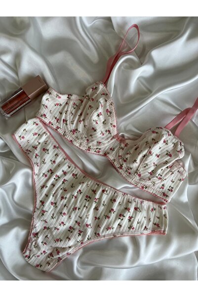 Zeyn Lady Çiçek Desenli Bralet ve Külot Takımı