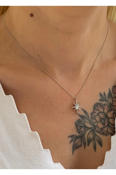 takıtarzım Kuzey yıldızı ay taşlı minimal silver zincir kolye