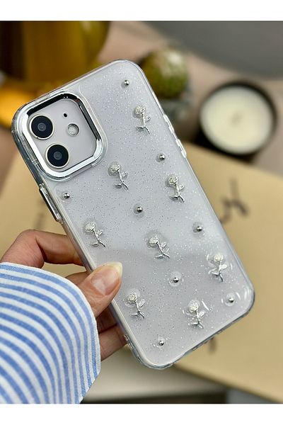 Go Aksesuar حافظة سيليكون مرنة متوافقة مع هاتف Iphone 12 و12 Pro مع لعبة بتصميم وردة صغيرة