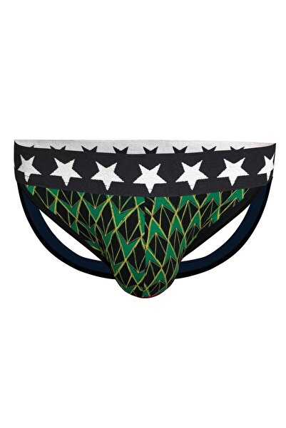 Genel Markalar Erkek Arkası Açık Desenli Yeşil Jockstrap 6776