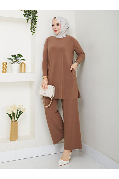 ECK MODA طقم علوي وسفلي من القماش الرملي للسيدات مصنوع من قماش الليكرا المرن ...