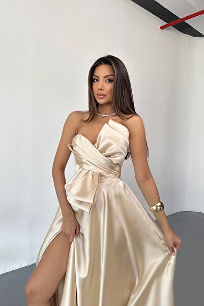 İyem Abiye Fiyonklu Prenses Sırt Bağcıklı Organize Abiye Elbise Dar Kalıp