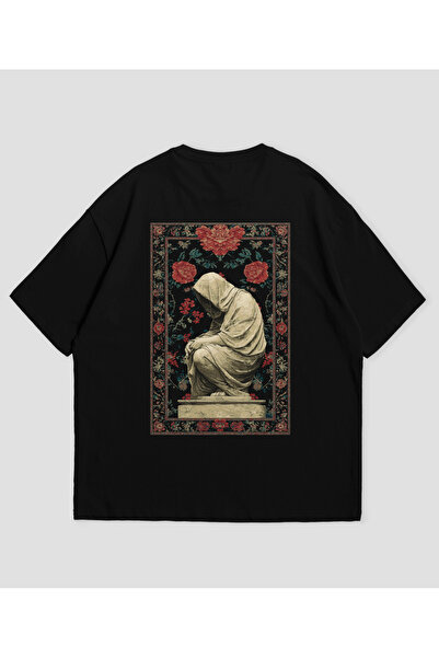 SVART WEAR Унисекс тениска с овърсайз принт „Статуя и килим“