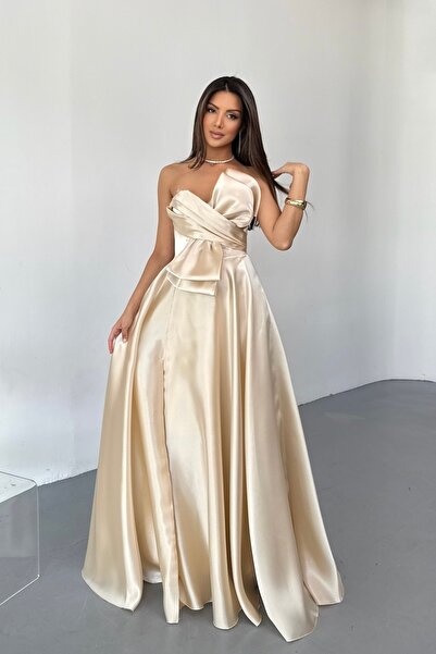 İyem Abiye Fiyonklu Prenses Sırt Bağcıklı Organize Abiye Elbise Dar Kalıp