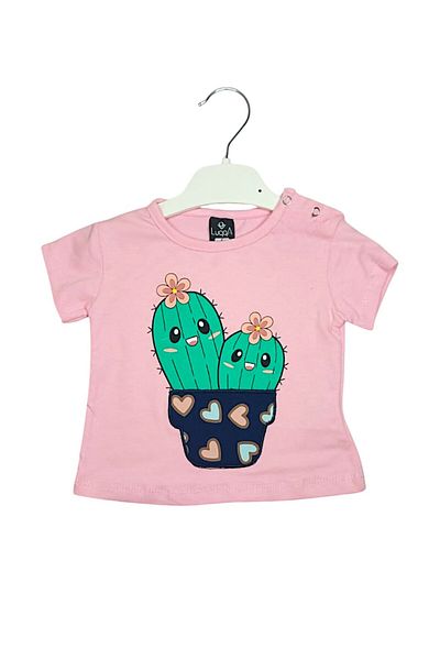 For My Baby Luqqa- Baby Girl 2-Piece Top and Bottom Set Pink T-Shirt Cactus Tshirt Floral Detailed T-Shirt