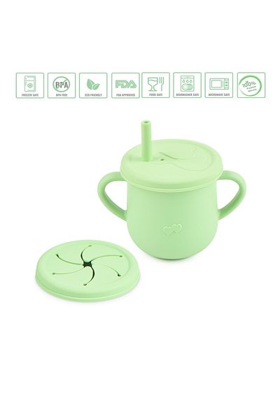 jojobebek Green Drinking Cup - Silicone Straw and Cookie Lid