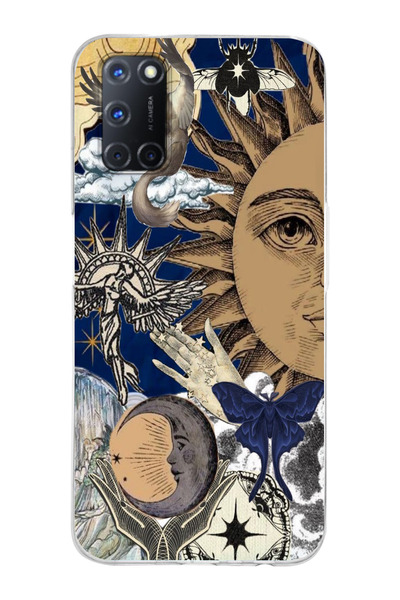 moonset Oppo A52 / A72 / A92 Uyumlu Güneş Kolaj Tasarımlı Baskılı Şeffaf Tele...