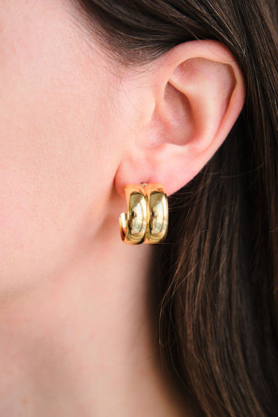 monalisatoka Kadın İki Sıralı Gold Küpe