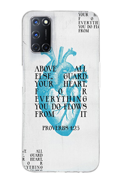 moonset Oppo A52 / A72 / A92 Uyumlu Kalp Kolaj Tasarımlı Baskılı Şeffaf Telef...