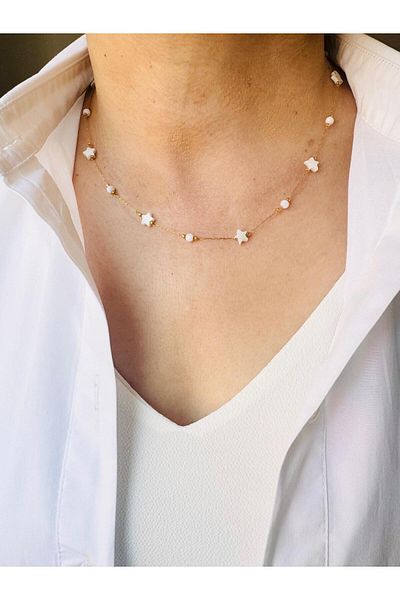 DEVİ fashion Natural Stone Steel Summer Necklace 46 cm