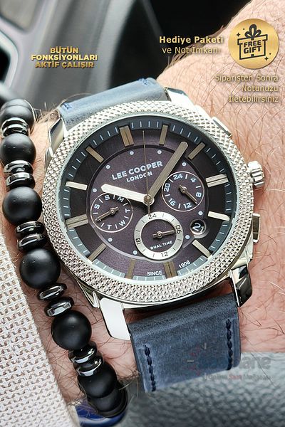Lee Cooper Original Lee Cooper Men's Blue Dial and Leather Strap Watch with Functional Calendar