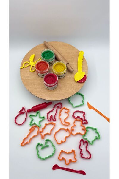 kukids play dough %100 Doğal(Organik) 4 Renk(4x130gr) Oyun Hamuru Ahşap Merda...