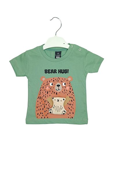 For My Baby Luqqa- Baby Boy 2-Piece Bottom Top Set Green T-Shirt Printed Tshirt Patch Detailed T-Shirt